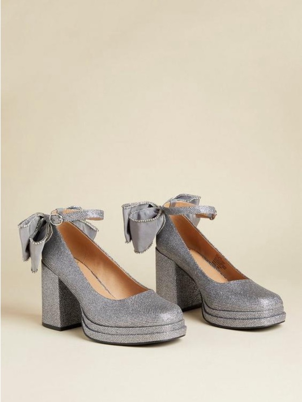 Torrid x Betsey Johnson Bow back silver sparkle heels - Pewter grey